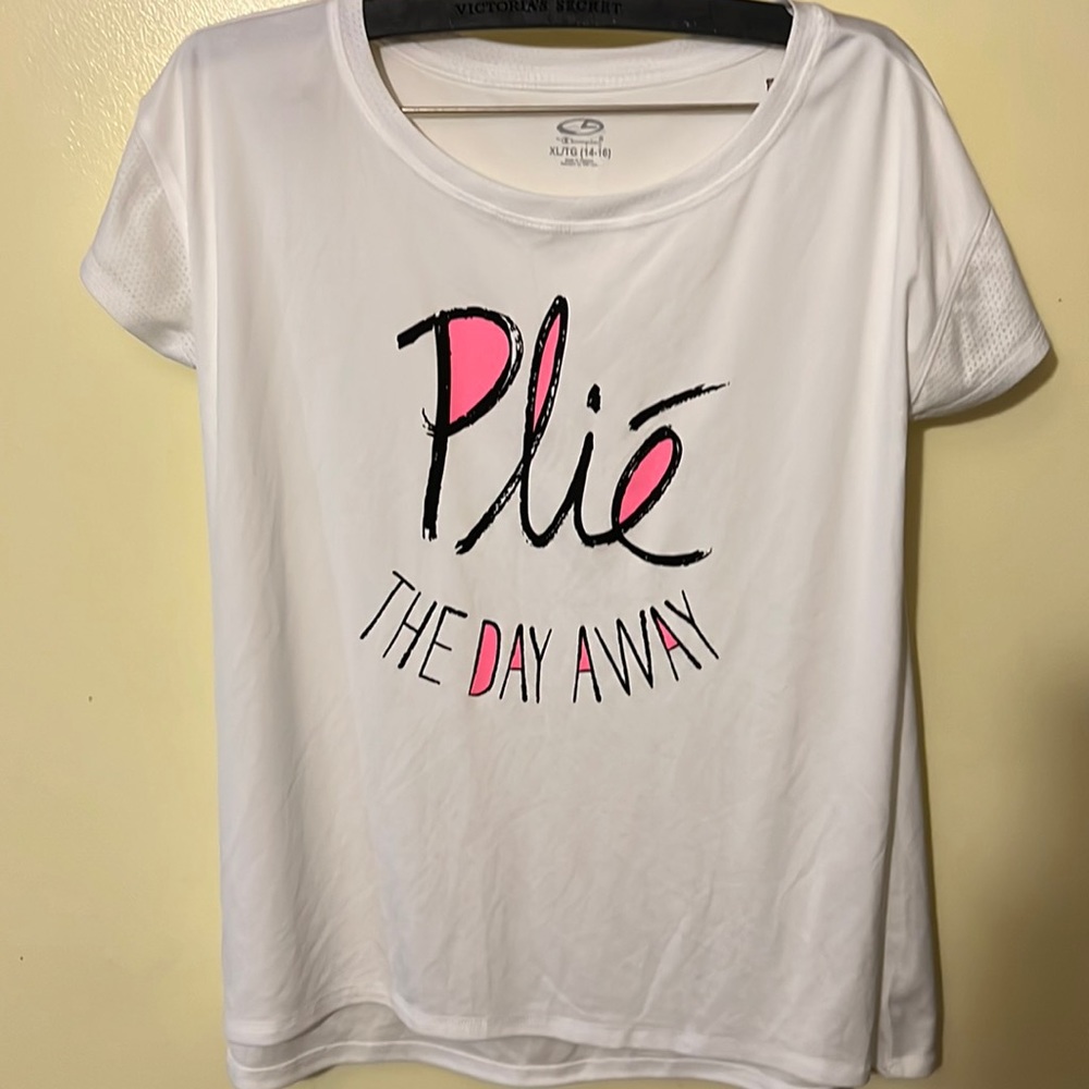 Champion brand Size: Child XL. 14-16. ballet sport shower sleeve dance tee